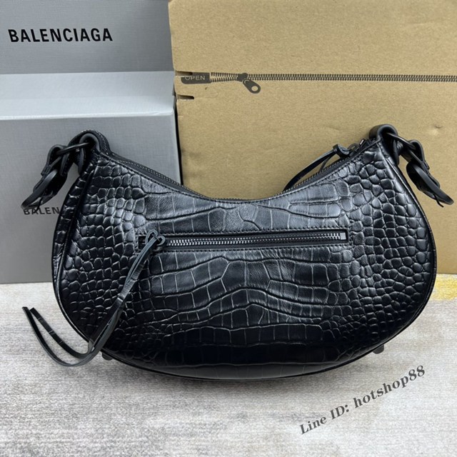 Balenciaga專櫃爆款Le Cagole半月牙腋下包餃子包 巴黎世家經典大號爆裂黑鱷金機車包 fyj1090